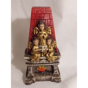 Fireplace Christmas Angels On Mantle Japan Holiday Music Box Plays Silent Night